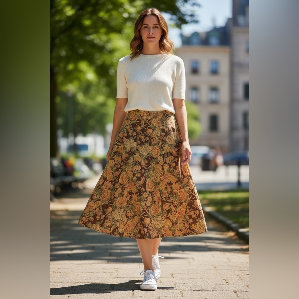 Vintage Floral Brown Maxi Skirt LizSport Size 4 - Picture 5 of 6